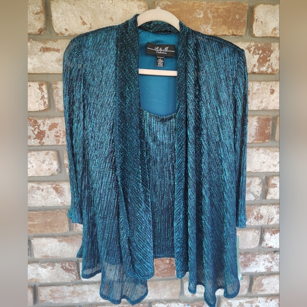R & M Collection Women's Sparkly Teal One Pc. Special Occasion Top Sz L Wedding